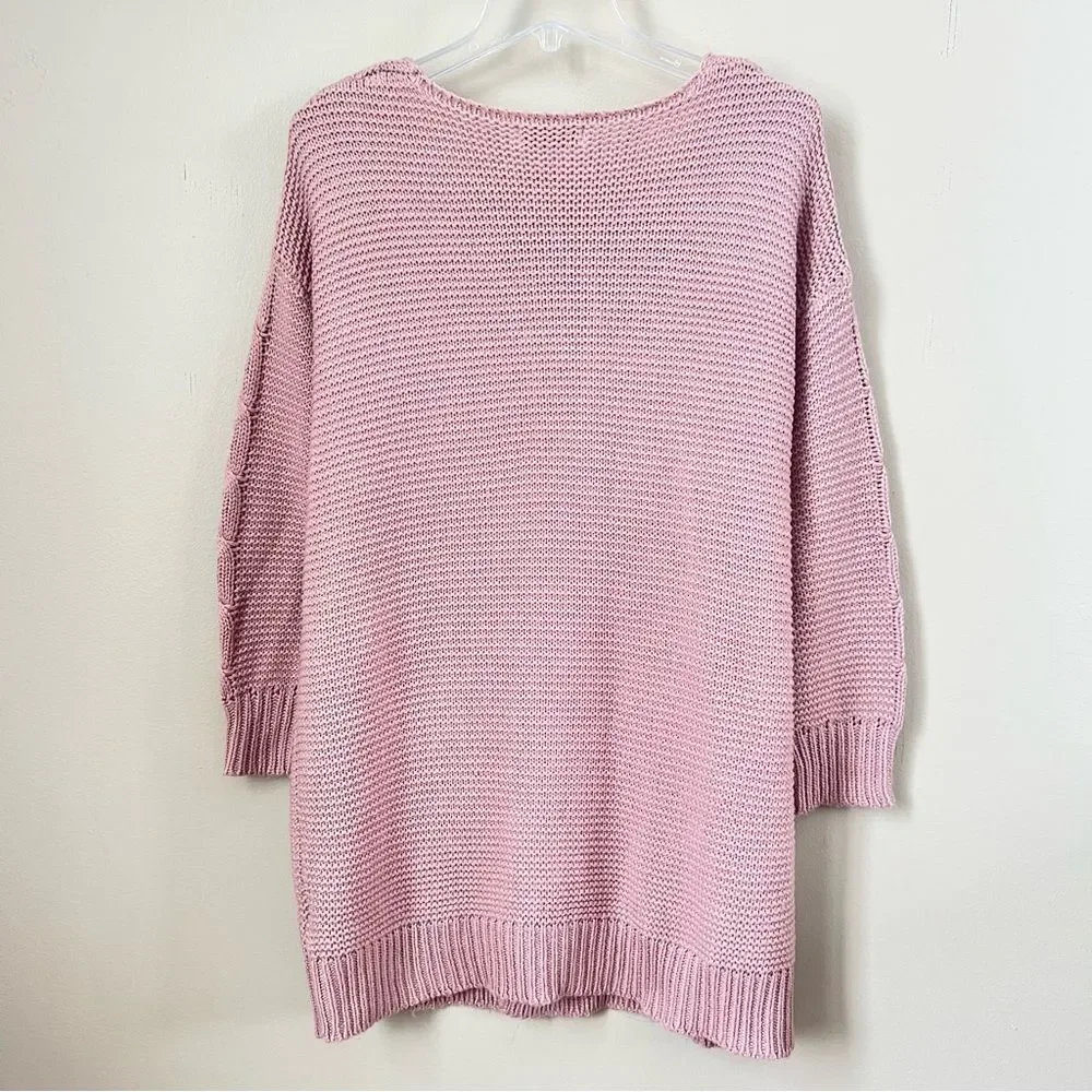 Moshu Pink Open Front Cable Knit Women's Sweater SZ Large - Picture 6 of 12